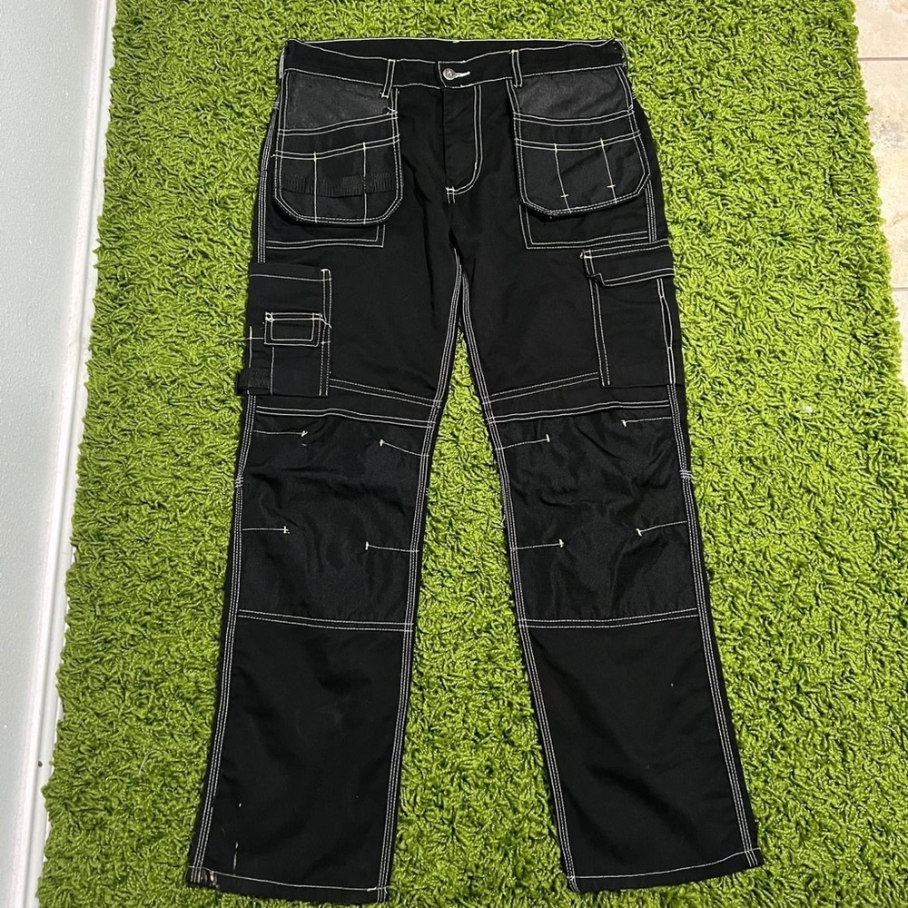 Black cargo pants white contrast stitching